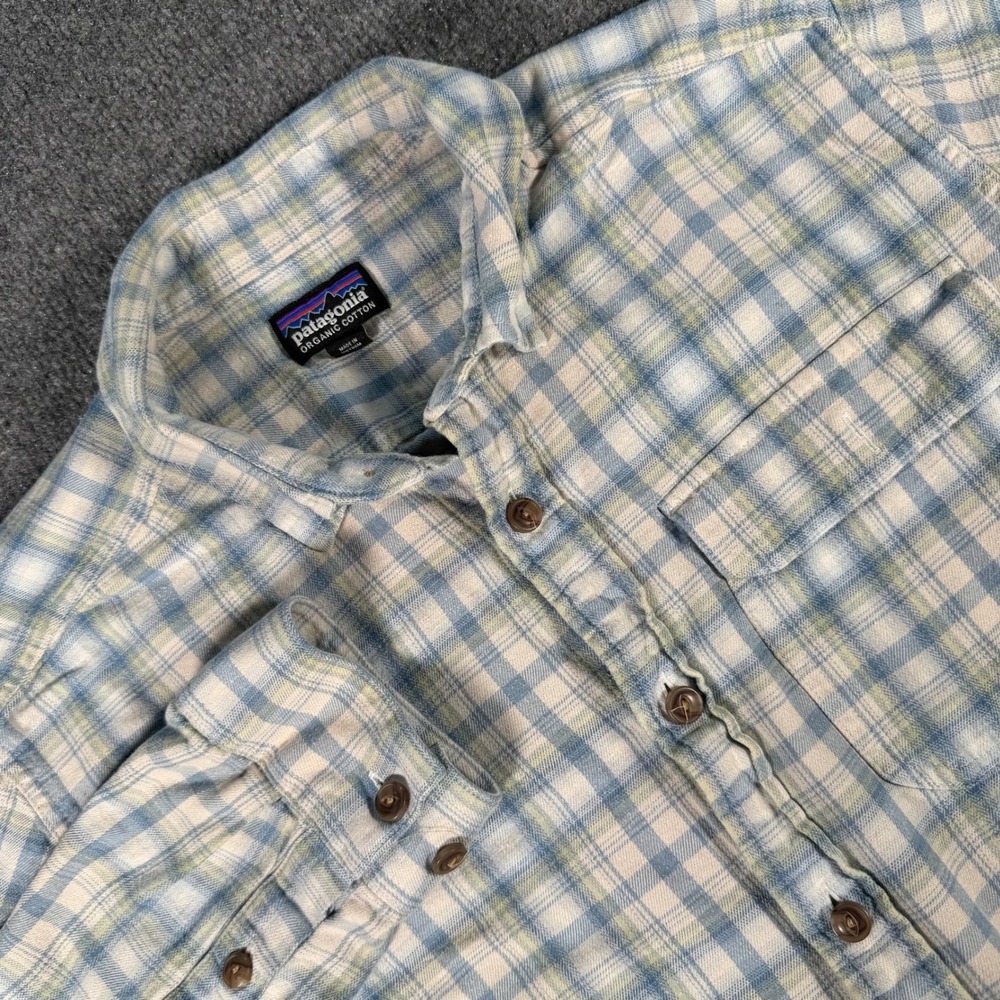 Patagonia Mens Organic Cotton Flannel Plaid Button Down Shirt Blue M #4319